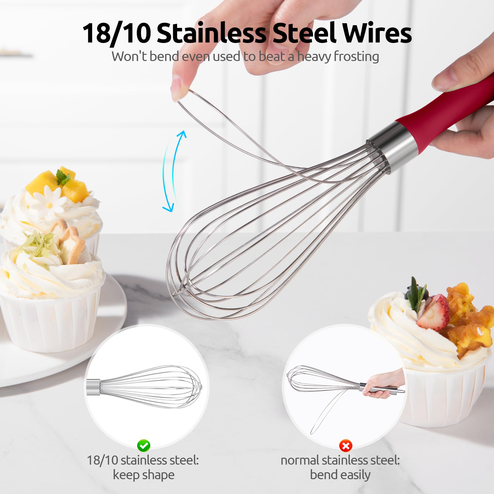 U-Taste Balloon Whisk for Cooking: 18/10 Stainless Steel Kitchen Wire Whisk, Medium Heavy Duty Egg Beater, Manual Baking Mixing Tool with 8 High Flex Wires for Stirring, Blending Sauce (Black)