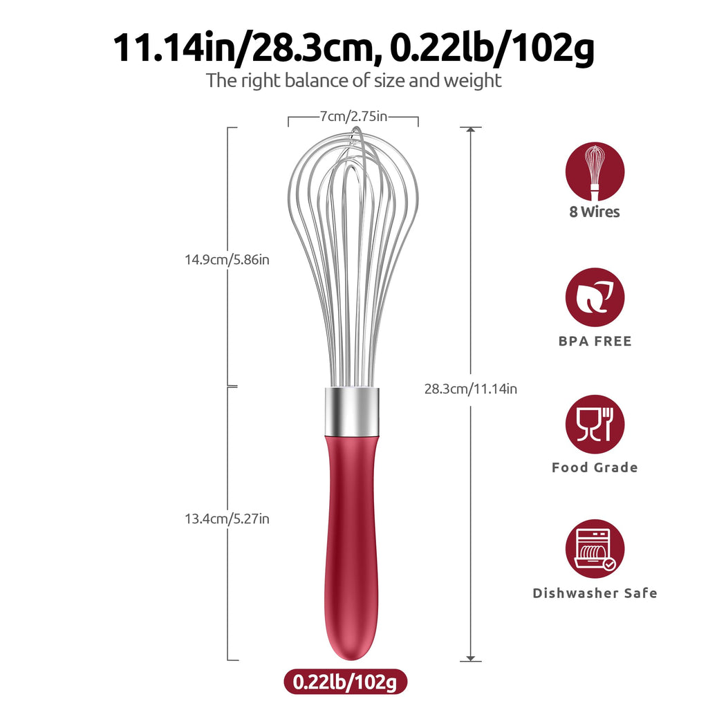 U-Taste Balloon Whisk for Cooking: 18/10 Stainless Steel Kitchen Wire Whisk, Medium Heavy Duty Egg Beater, Manual Baking Mixing Tool with 8 High Flex Wires for Stirring, Blending Sauce (Black)