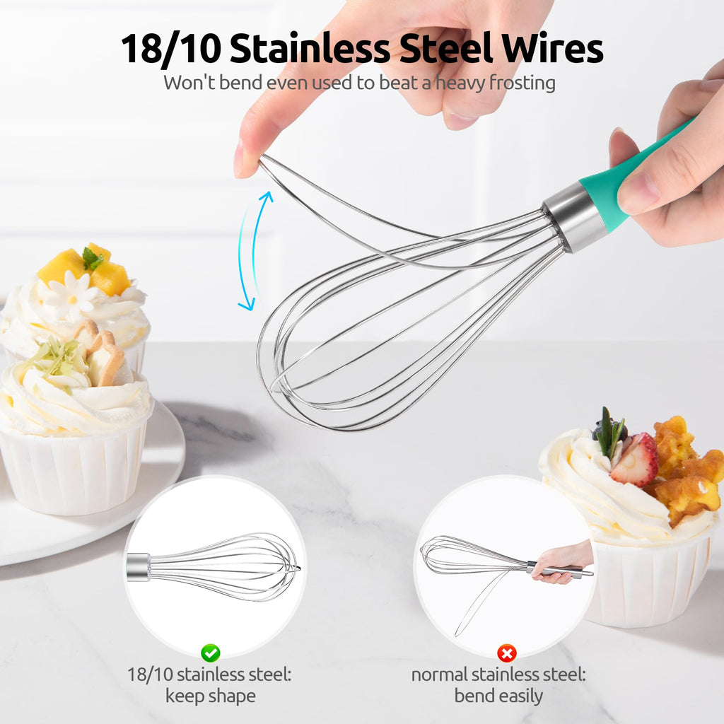 U-Taste Balloon Whisk for Cooking: 18/10 Stainless Steel Kitchen Wire Whisk, Medium Heavy Duty Egg Beater, Manual Baking Mixing Tool with 8 High Flex Wires for Stirring, Blending Sauce (Black)