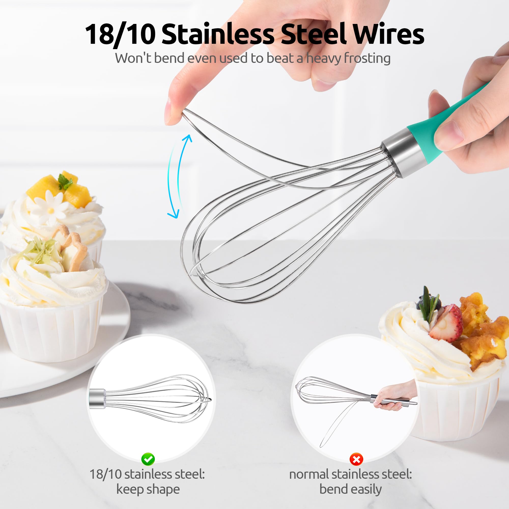 U-Taste Balloon Whisk for Cooking: 18/10 Stainless Steel Kitchen Wire Whisk, Medium Heavy Duty Egg Beater, Manual Baking Mixing Tool with 8 High Flex Wires for Stirring, Blending Sauce (Black)