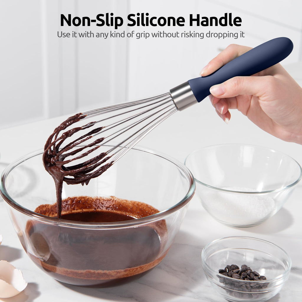 U-Taste Balloon Whisk for Cooking: 18/10 Stainless Steel Kitchen Wire Whisk, Medium Heavy Duty Egg Beater, Manual Baking Mixing Tool with 8 High Flex Wires for Stirring, Blending Sauce (Black)