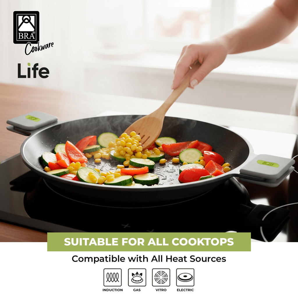 BRA COOKWARE Life Ceramic Nonstick Sauté Pan w/Glass Lid | 12.6 Inch 4.79 Quart Recycled Aluminum Deep Pan | Dual-Handle Braiser | Ceramic Non-Stick Coating | PFOA Free | All Cooktops & Oven Safe