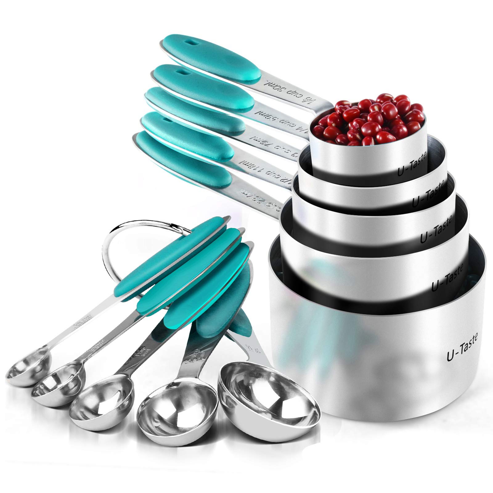 Measuring Cups : U-Taste 18/8 Stainless Steel Measuring Cups and Spoons Set of 10 Piece, Upgraded Thickness Handle(Black)