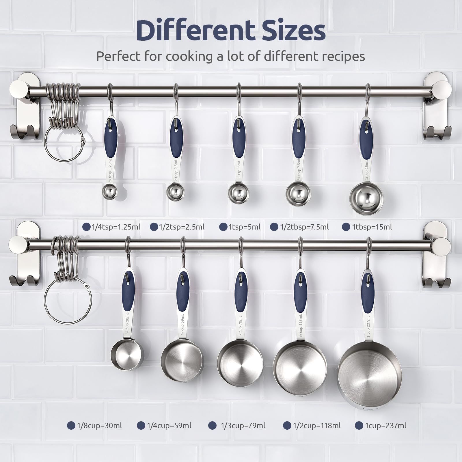 Measuring Cups : U-Taste 18/8 Stainless Steel Measuring Cups and Spoons Set of 10 Piece, Upgraded Thickness Handle(Black)
