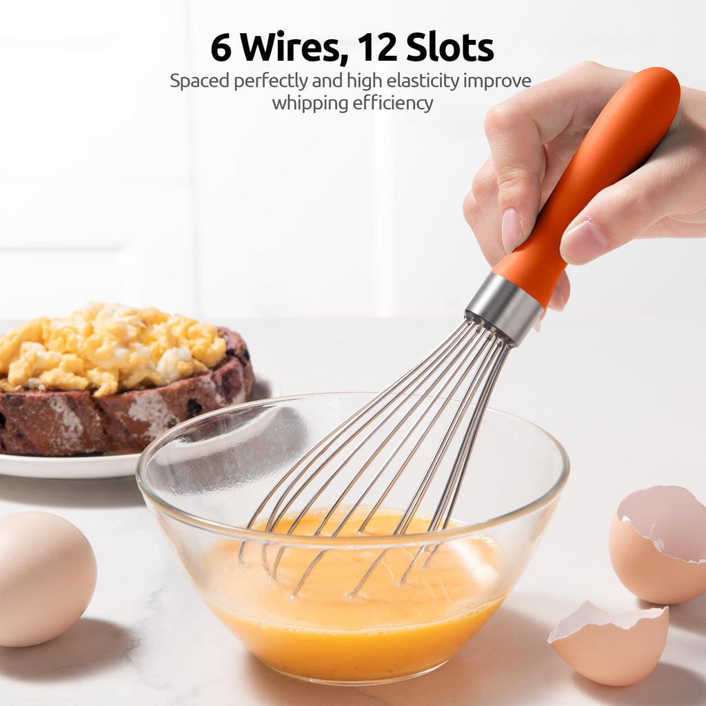 U-Taste Balloon Whisk for Cooking: 18/10 Stainless Steel Kitchen Wire Whisk, Medium Heavy Duty Egg Beater, Manual Baking Mixing Tool with 8 High Flex Wires for Stirring, Blending Sauce (Black)