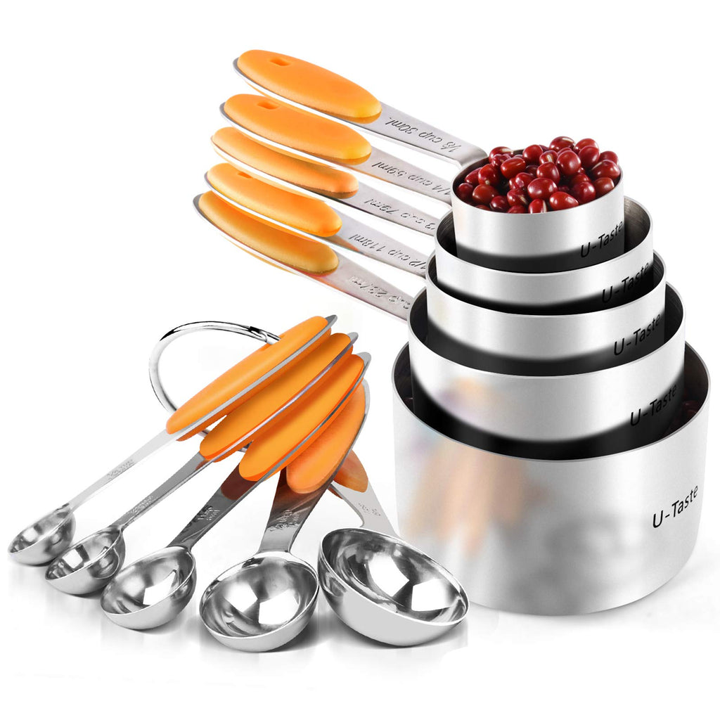 Measuring Cups : U-Taste 18/8 Stainless Steel Measuring Cups and Spoons Set of 10 Piece, Upgraded Thickness Handle(Black)