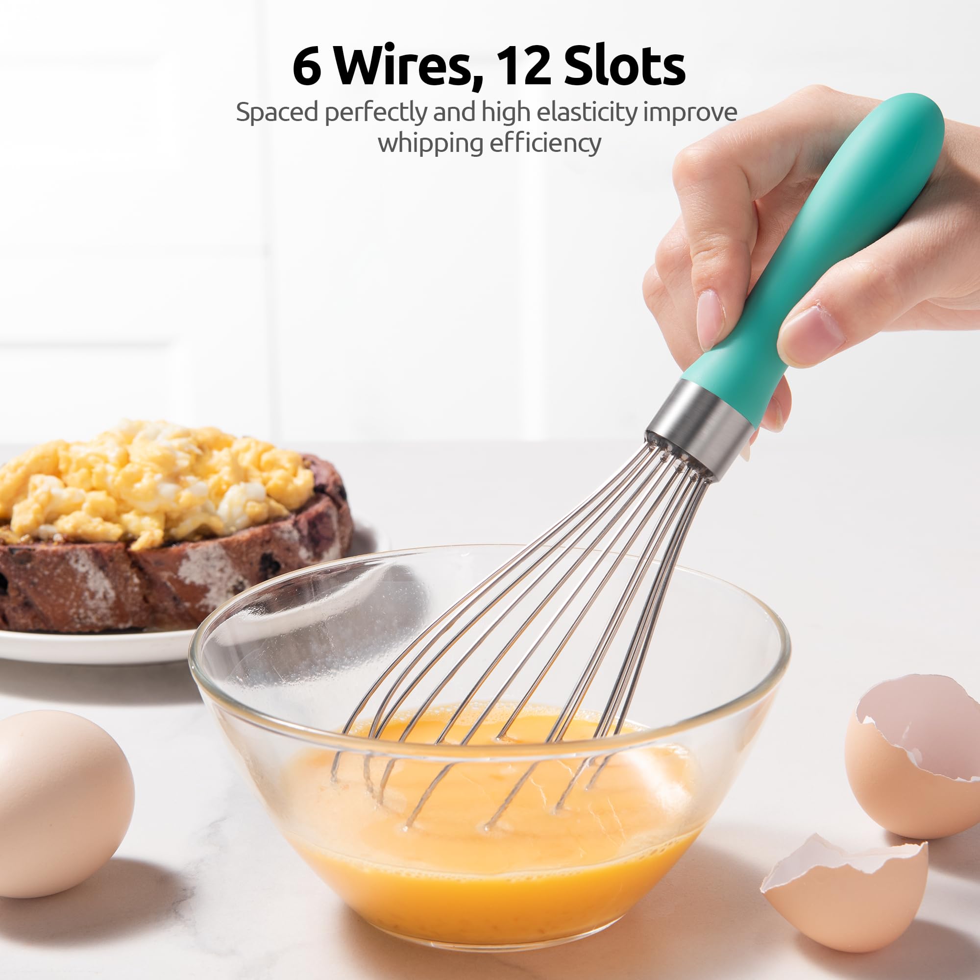 U-Taste Balloon Whisk for Cooking: 18/10 Stainless Steel Kitchen Wire Whisk, Medium Heavy Duty Egg Beater, Manual Baking Mixing Tool with 8 High Flex Wires for Stirring, Blending Sauce (Black)