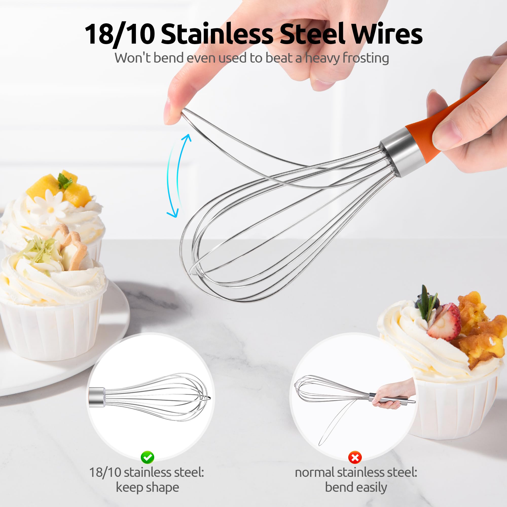 U-Taste Balloon Whisk for Cooking: 18/10 Stainless Steel Kitchen Wire Whisk, Medium Heavy Duty Egg Beater, Manual Baking Mixing Tool with 8 High Flex Wires for Stirring, Blending Sauce (Black)