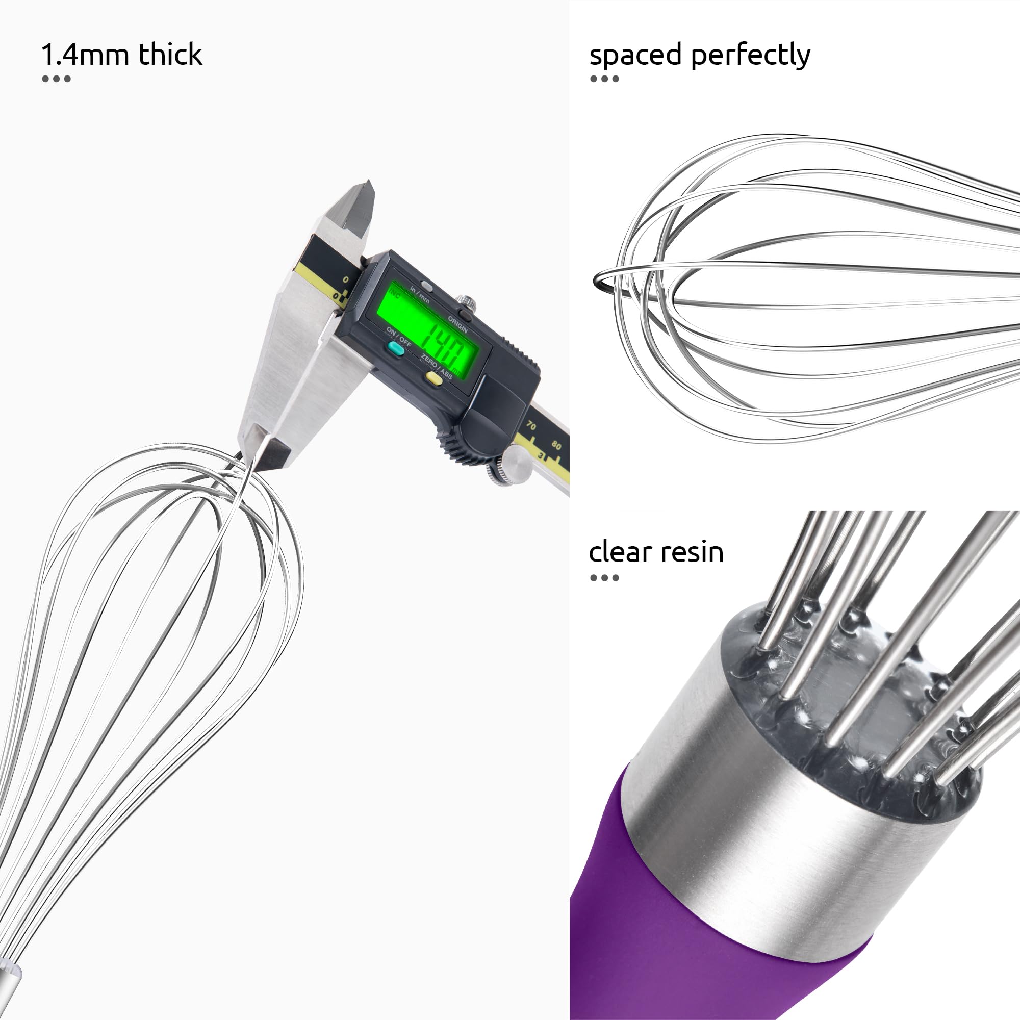 U-Taste Balloon Whisk for Cooking: 18/10 Stainless Steel Kitchen Wire Whisk, Medium Heavy Duty Egg Beater, Manual Baking Mixing Tool with 8 High Flex Wires for Stirring, Blending Sauce (Black)