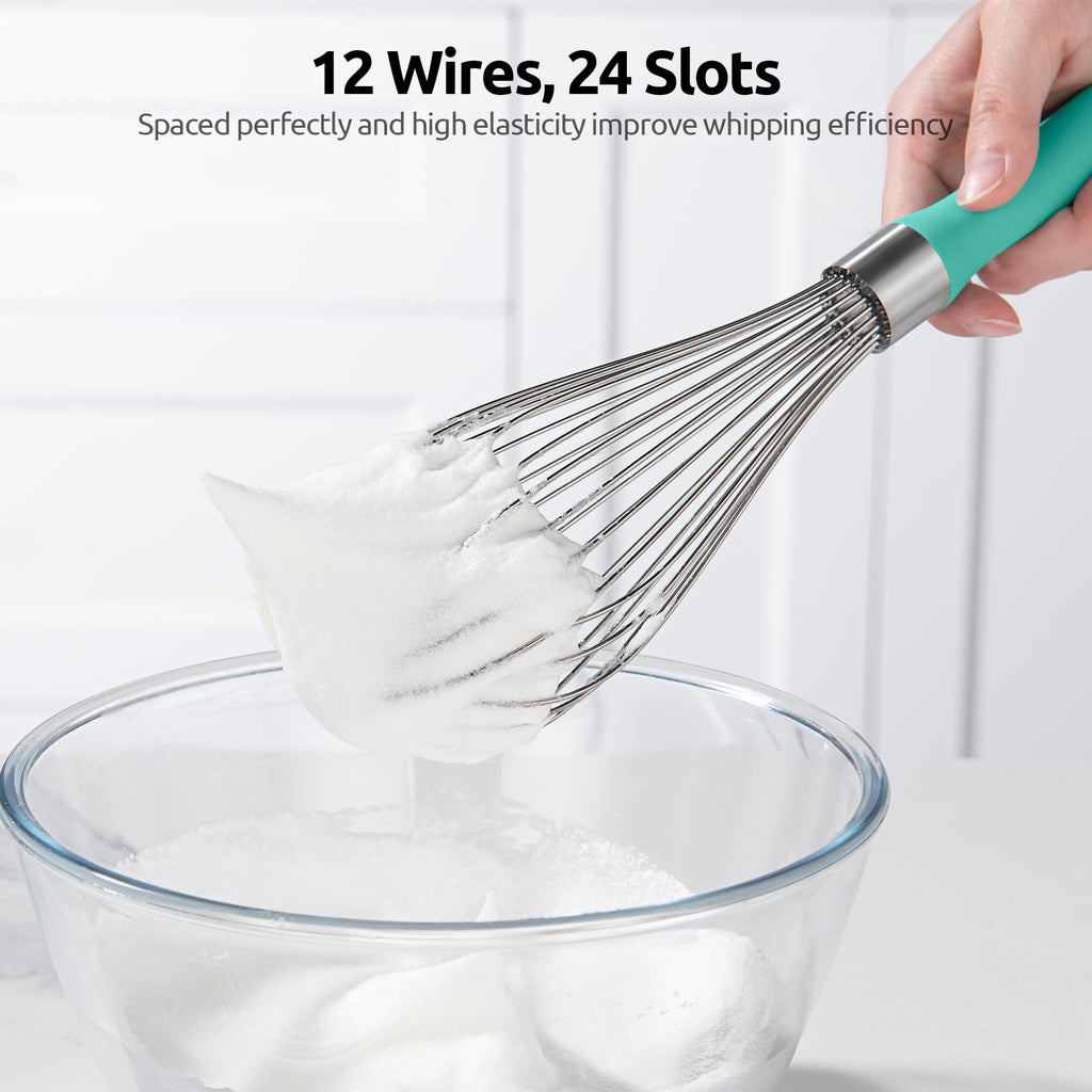 U-Taste Balloon Whisk for Cooking: 18/10 Stainless Steel Kitchen Wire Whisk, Medium Heavy Duty Egg Beater, Manual Baking Mixing Tool with 8 High Flex Wires for Stirring, Blending Sauce (Black)
