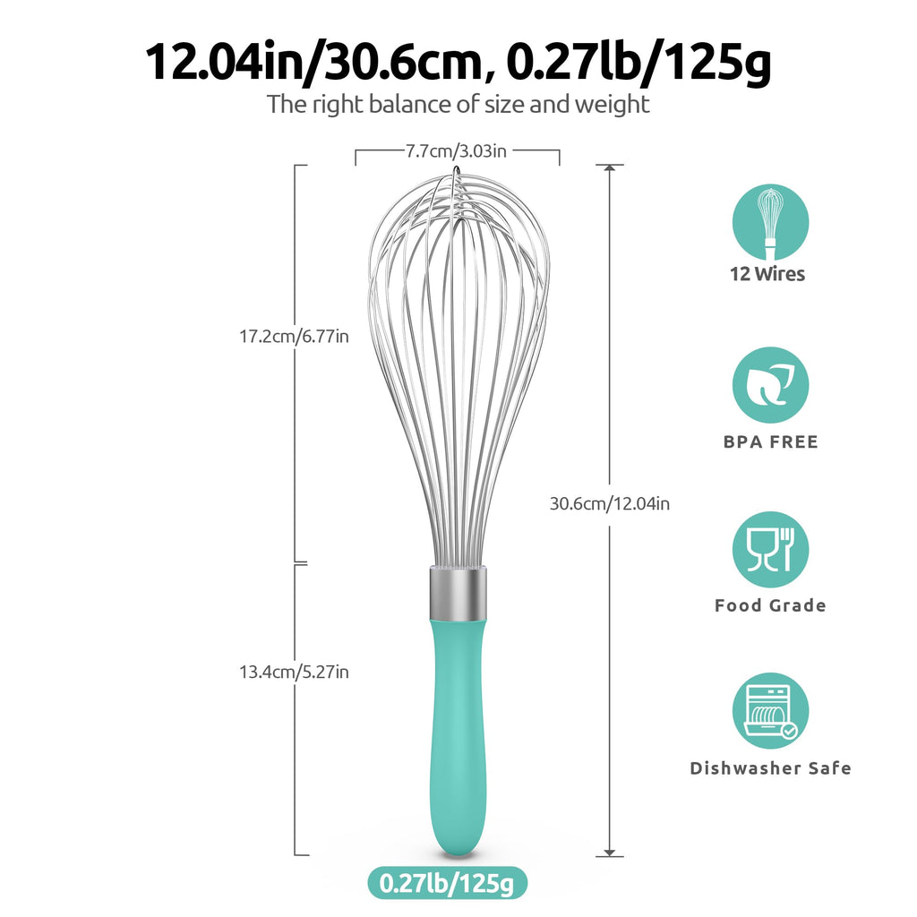 U-Taste Balloon Whisk for Cooking: 18/10 Stainless Steel Kitchen Wire Whisk, Medium Heavy Duty Egg Beater, Manual Baking Mixing Tool with 8 High Flex Wires for Stirring, Blending Sauce (Black)