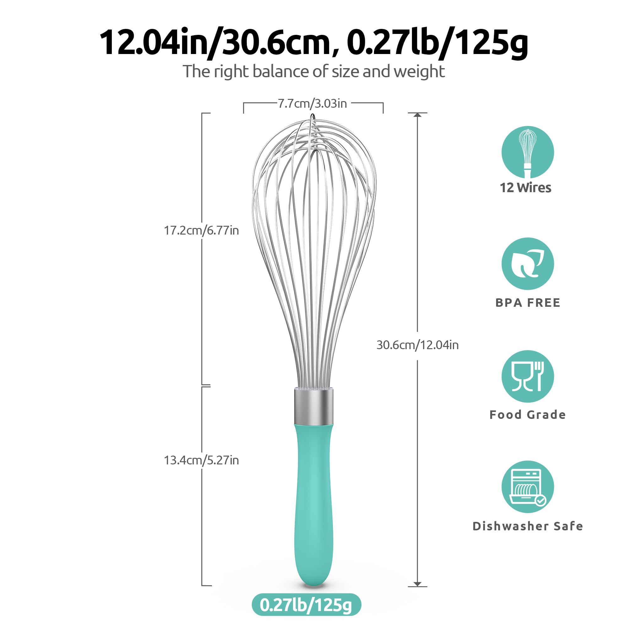 U-Taste Balloon Whisk for Cooking: 18/10 Stainless Steel Kitchen Wire Whisk, Medium Heavy Duty Egg Beater, Manual Baking Mixing Tool with 8 High Flex Wires for Stirring, Blending Sauce (Black)