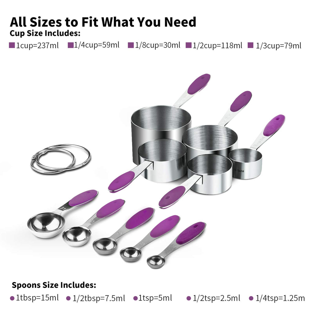 Measuring Cups : U-Taste 18/8 Stainless Steel Measuring Cups and Spoons Set of 10 Piece, Upgraded Thickness Handle(Black)