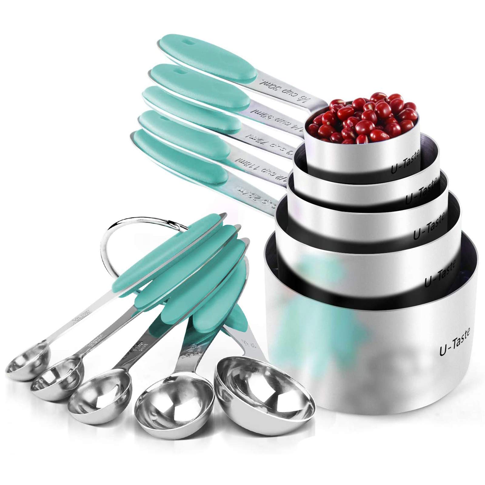 Measuring Cups : U-Taste 18/8 Stainless Steel Measuring Cups and Spoons Set of 10 Piece, Upgraded Thickness Handle(Black)