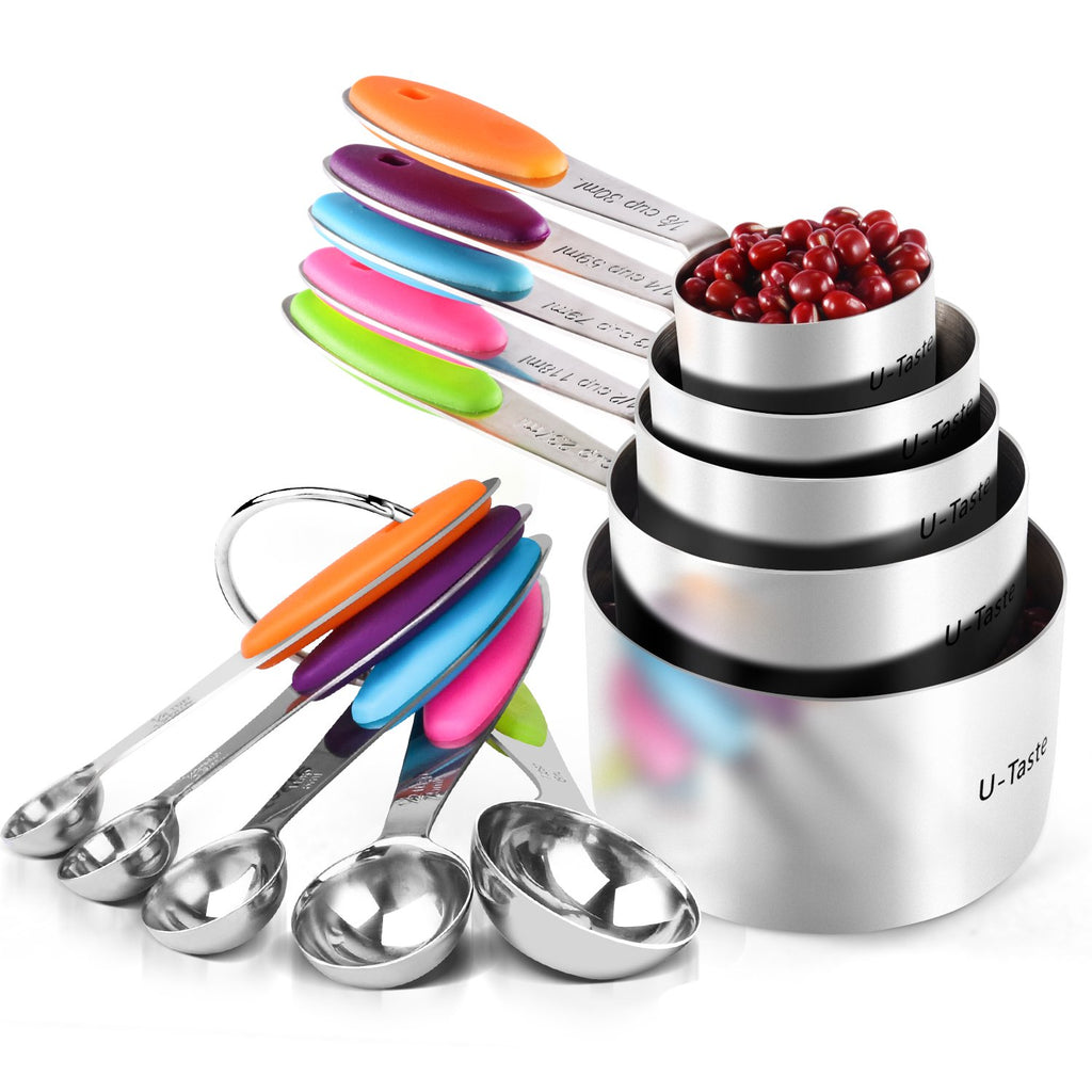 Measuring Cups : U-Taste 18/8 Stainless Steel Measuring Cups and Spoons Set of 10 Piece, Upgraded Thickness Handle(Black)