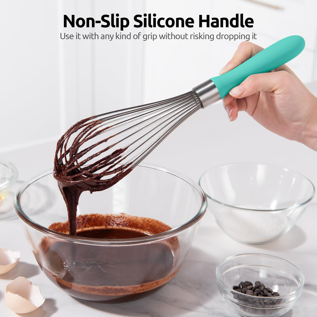 U-Taste Balloon Whisk for Cooking: 18/10 Stainless Steel Kitchen Wire Whisk, Medium Heavy Duty Egg Beater, Manual Baking Mixing Tool with 8 High Flex Wires for Stirring, Blending Sauce (Black)
