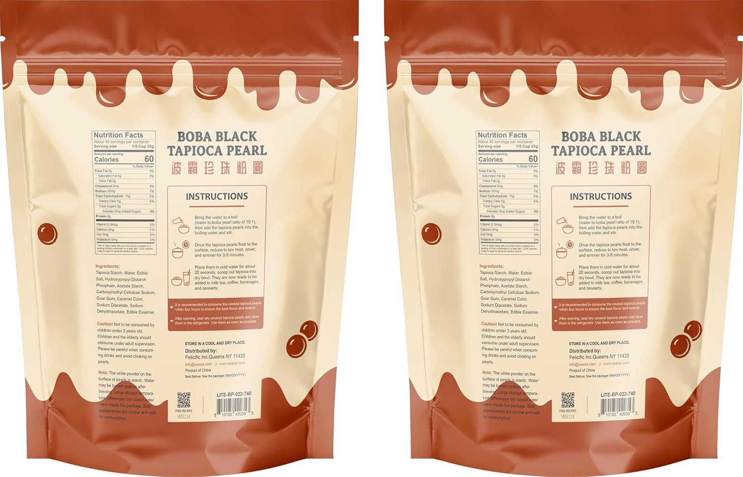 Soeos Tapioca Pearls 2.2 lb (998g), Boba Pearls for Bubble Tea, Beverages, Sweets, Ice Cream, Shakes, Desserts & Smoothies Topping - Ready in 5 Minutes