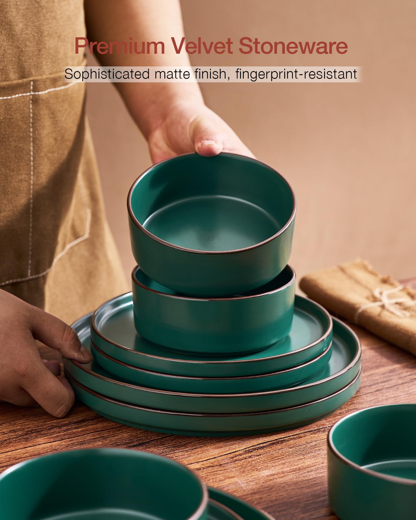 Famiware Nebula Ridge Stoneware Dinnerware Sets, Plates and Bowls Sets for 4, 12 Pieces Dishes Set, Microwave and Dishwasher Safe Kitchen Plates, Light Gray