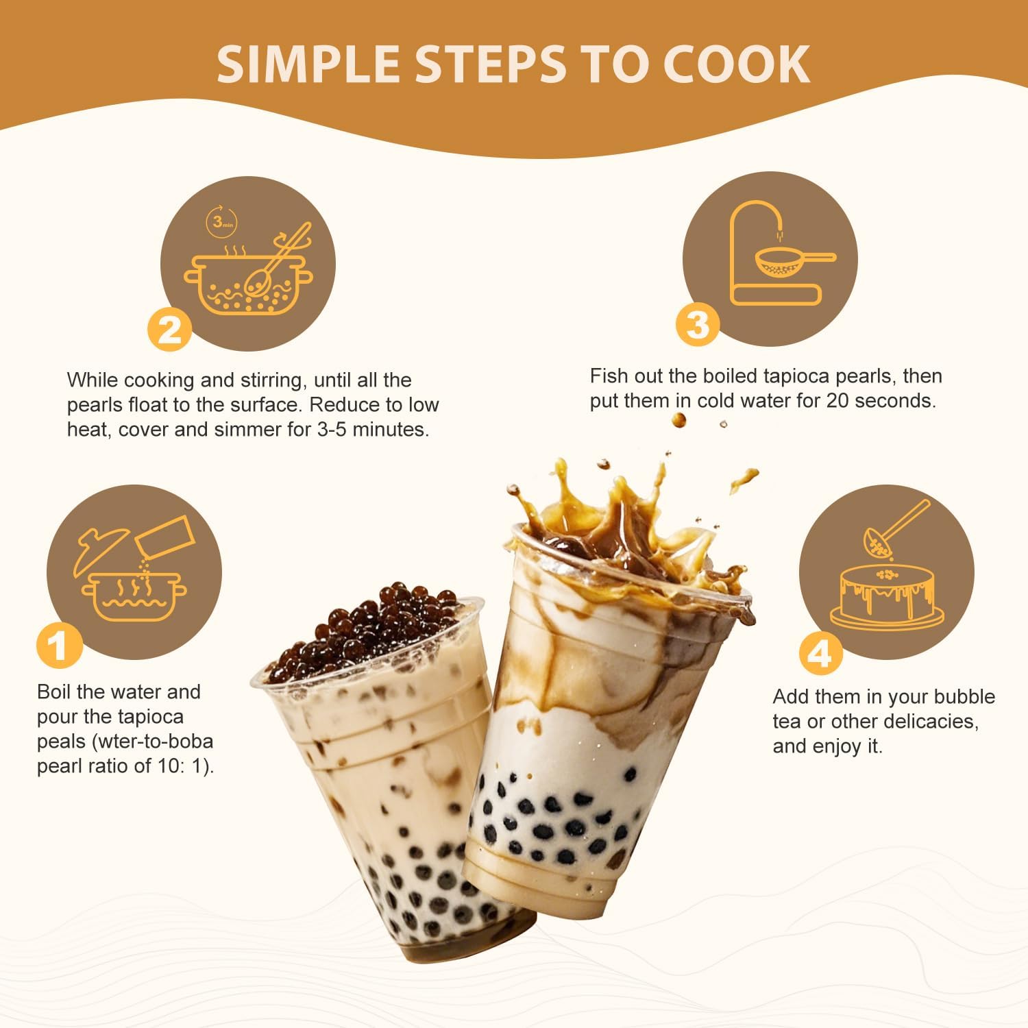 Soeos Tapioca Pearls 2.2 lb (998g), Boba Pearls for Bubble Tea, Beverages, Sweets, Ice Cream, Shakes, Desserts & Smoothies Topping - Ready in 5 Minutes