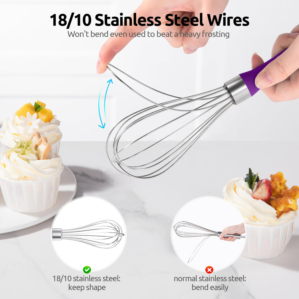 U-Taste Balloon Whisk for Cooking: 18/10 Stainless Steel Kitchen Wire Whisk, Medium Heavy Duty Egg Beater, Manual Baking Mixing Tool with 8 High Flex Wires for Stirring, Blending Sauce (Black)