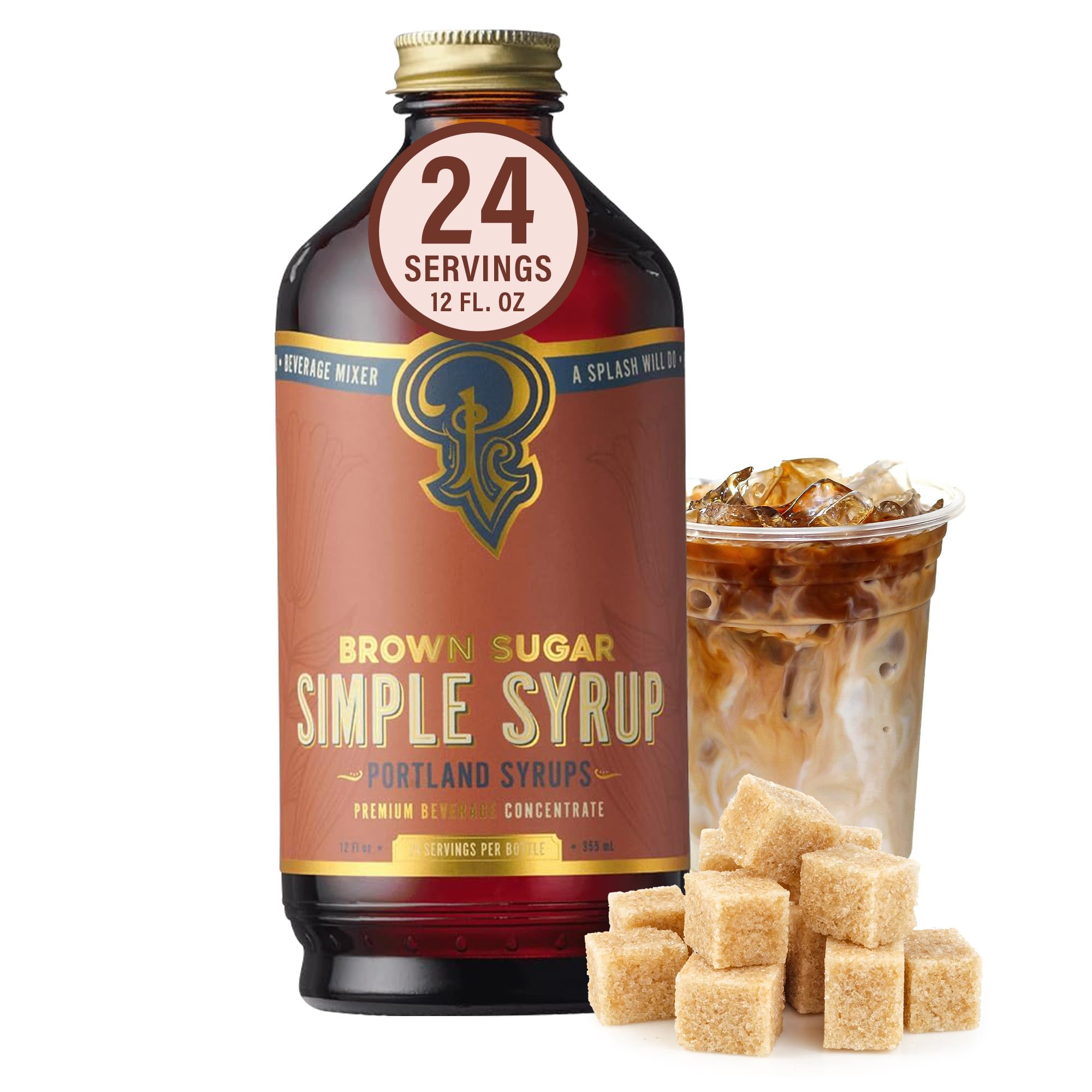 Portland Syrups Brown Sugar Simple Syrup - Drink Mix for Crafting Cocktails, Sugar Syrup for Drinks, Simple Syrup for Coffee, Mocktails, Baking, 12 oz, Pack of 2