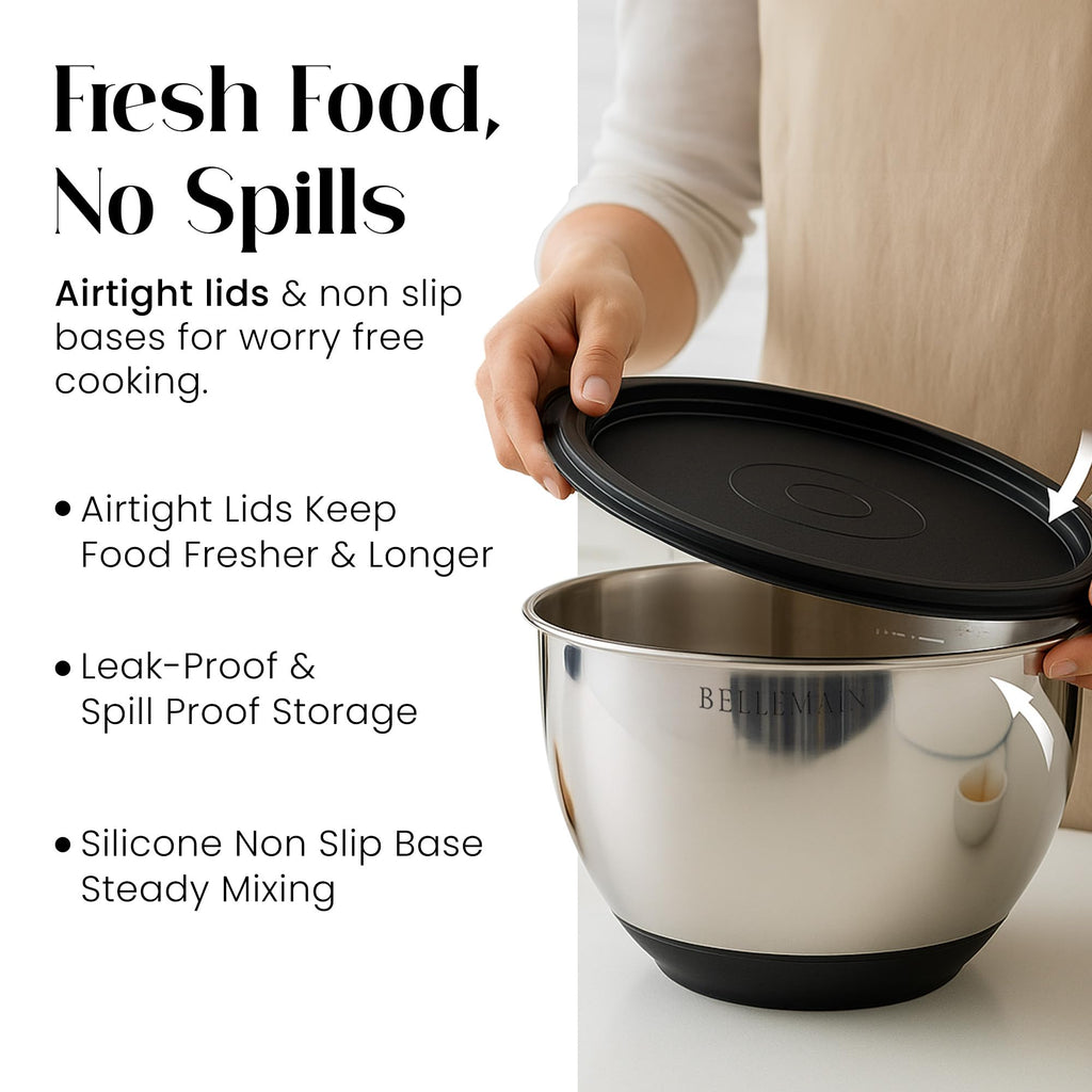 Stainless Steel Mixing Bowls with Lids Set – Large, Durable, Airtight Kitchen Bowls for Food Prep, Baking, Salad, and Storage (4 piece set)