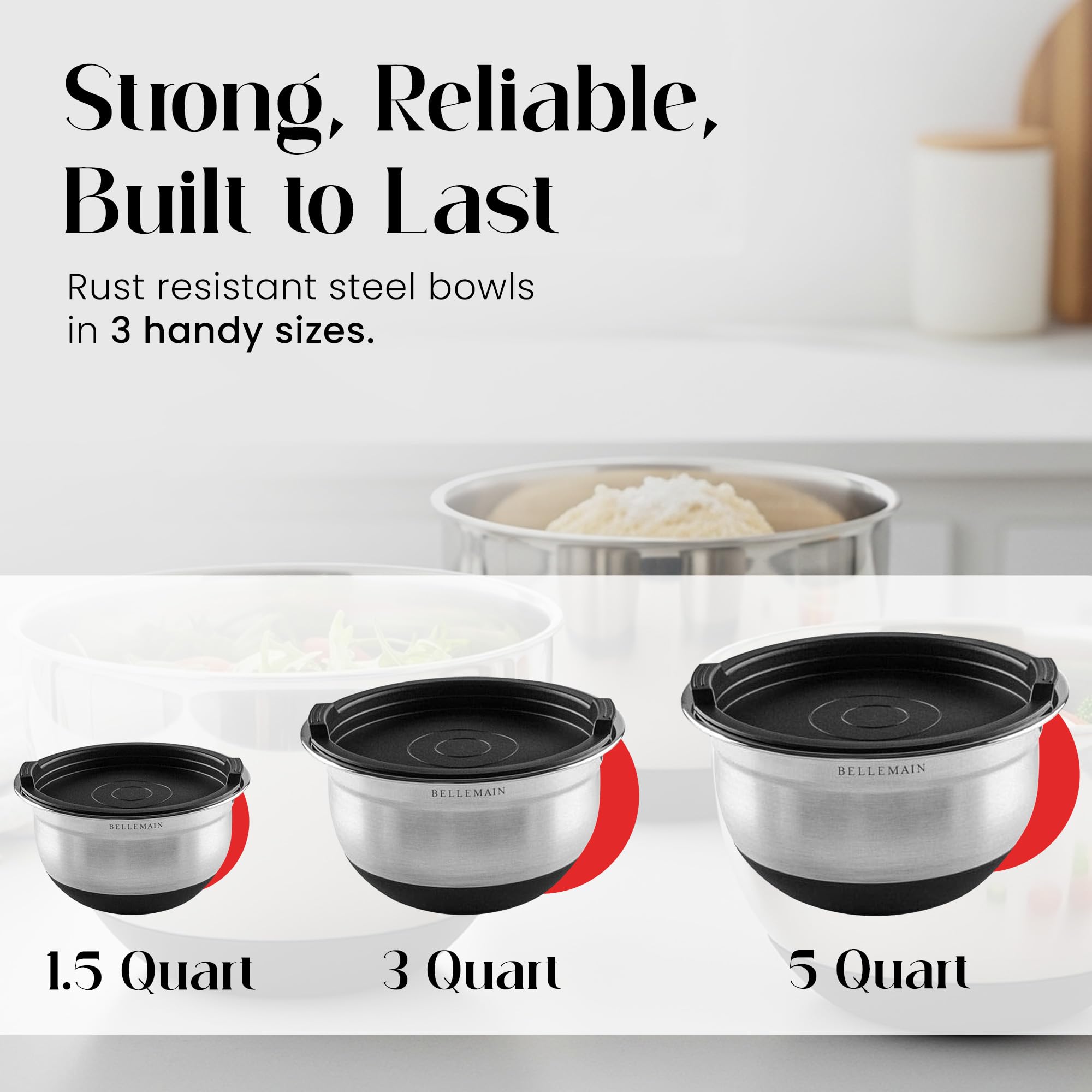 Stainless Steel Mixing Bowls with Lids Set – Large, Durable, Airtight Kitchen Bowls for Food Prep, Baking, Salad, and Storage (4 piece set)