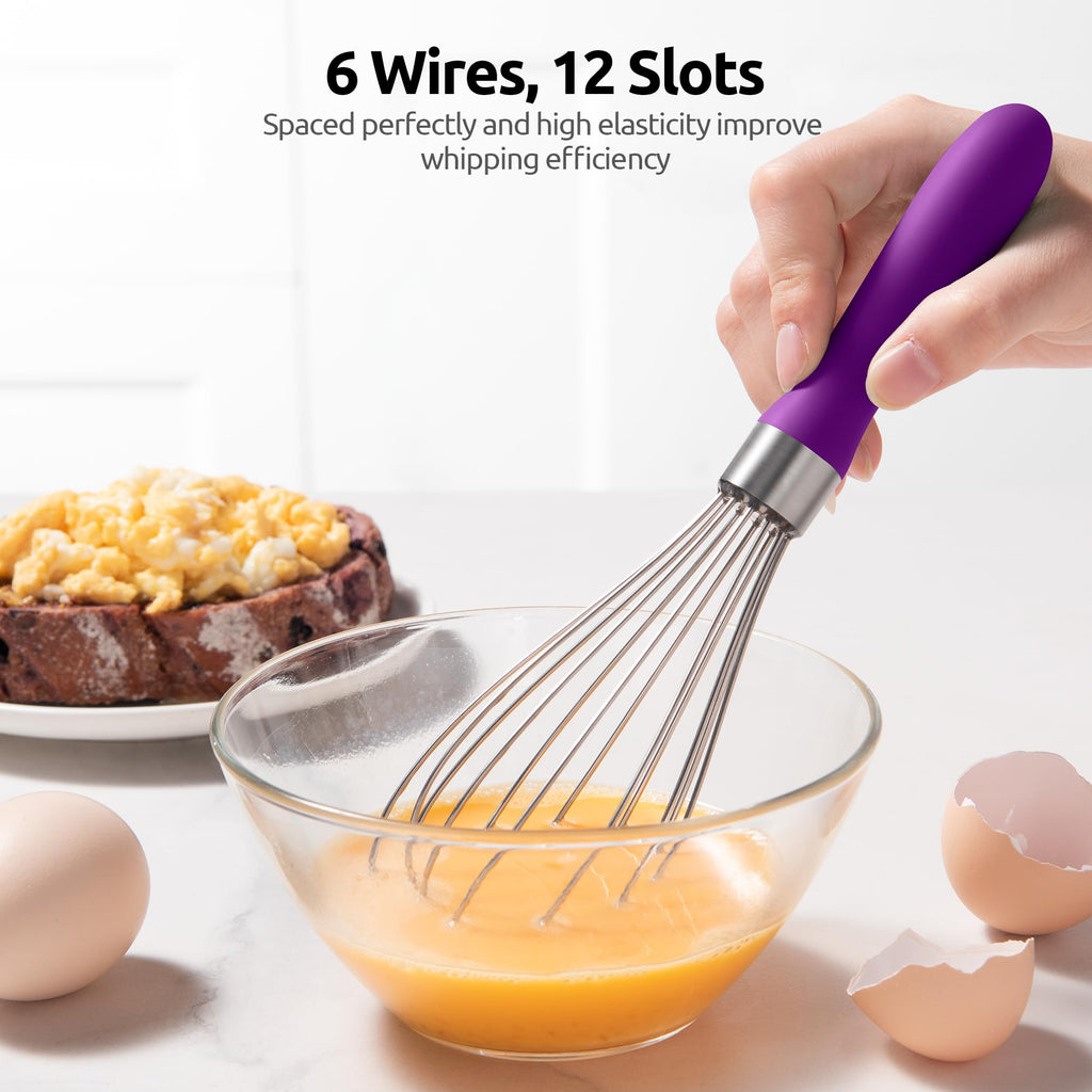 U-Taste Balloon Whisk for Cooking: 18/10 Stainless Steel Kitchen Wire Whisk, Medium Heavy Duty Egg Beater, Manual Baking Mixing Tool with 8 High Flex Wires for Stirring, Blending Sauce (Black)