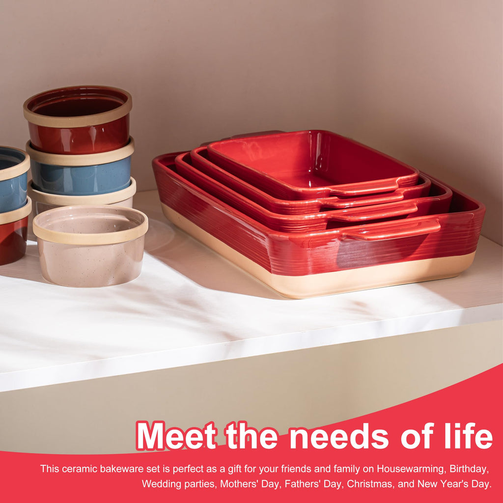 Casserole Dishes for Oven, Baking Dishes, Ceramic Bakeware Sets of 4, Rectangular Baking Pan Set with Handles for Baking, Casserole, Kitchen, Wedding Gift,White