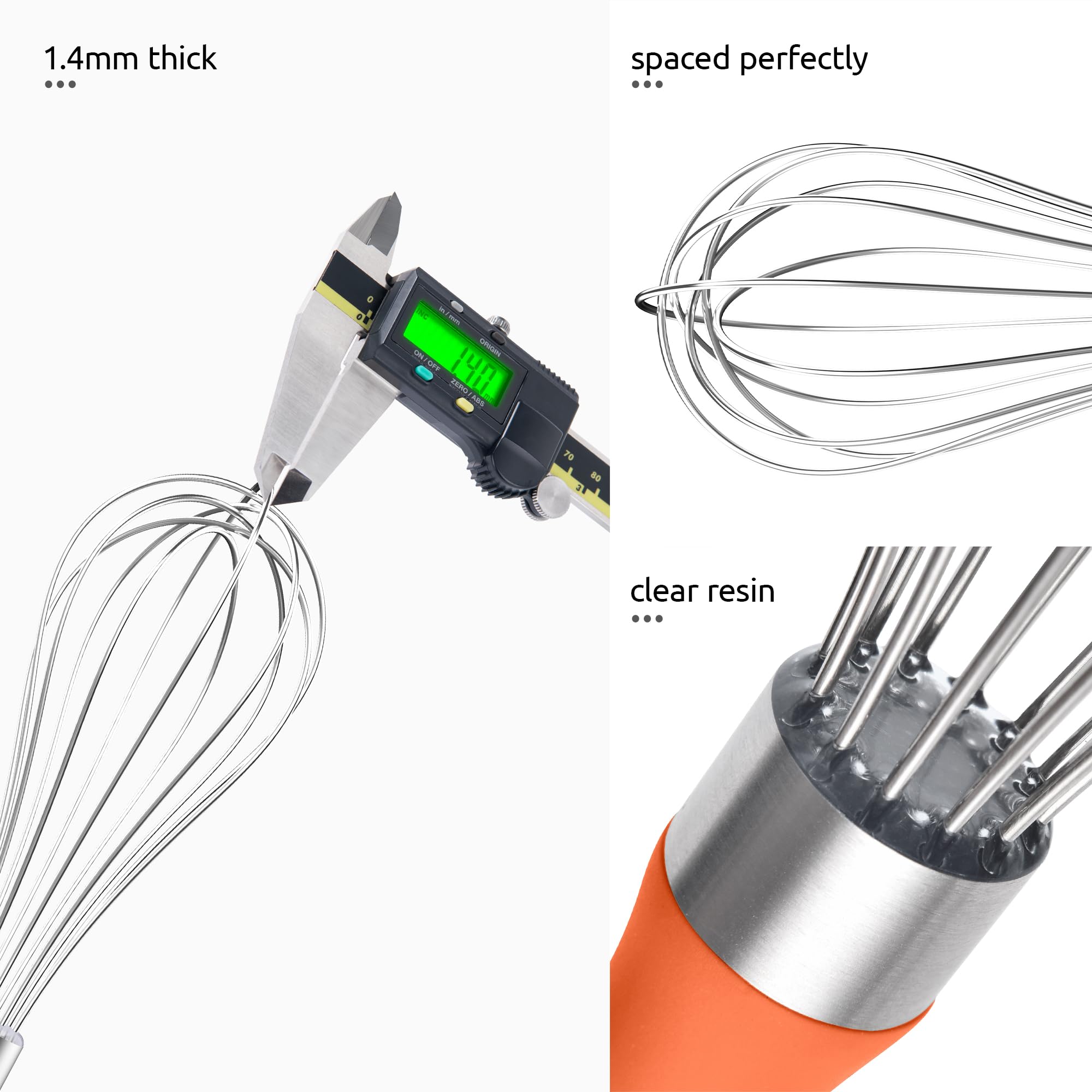 U-Taste Balloon Whisk for Cooking: 18/10 Stainless Steel Kitchen Wire Whisk, Medium Heavy Duty Egg Beater, Manual Baking Mixing Tool with 8 High Flex Wires for Stirring, Blending Sauce (Black)