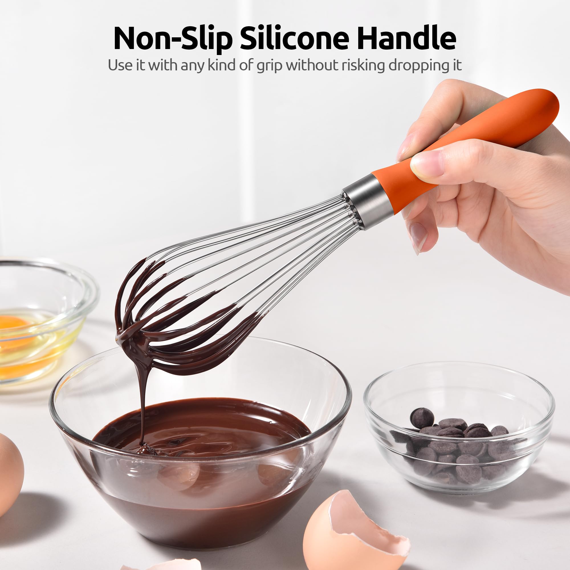 U-Taste Balloon Whisk for Cooking: 18/10 Stainless Steel Kitchen Wire Whisk, Medium Heavy Duty Egg Beater, Manual Baking Mixing Tool with 8 High Flex Wires for Stirring, Blending Sauce (Black)