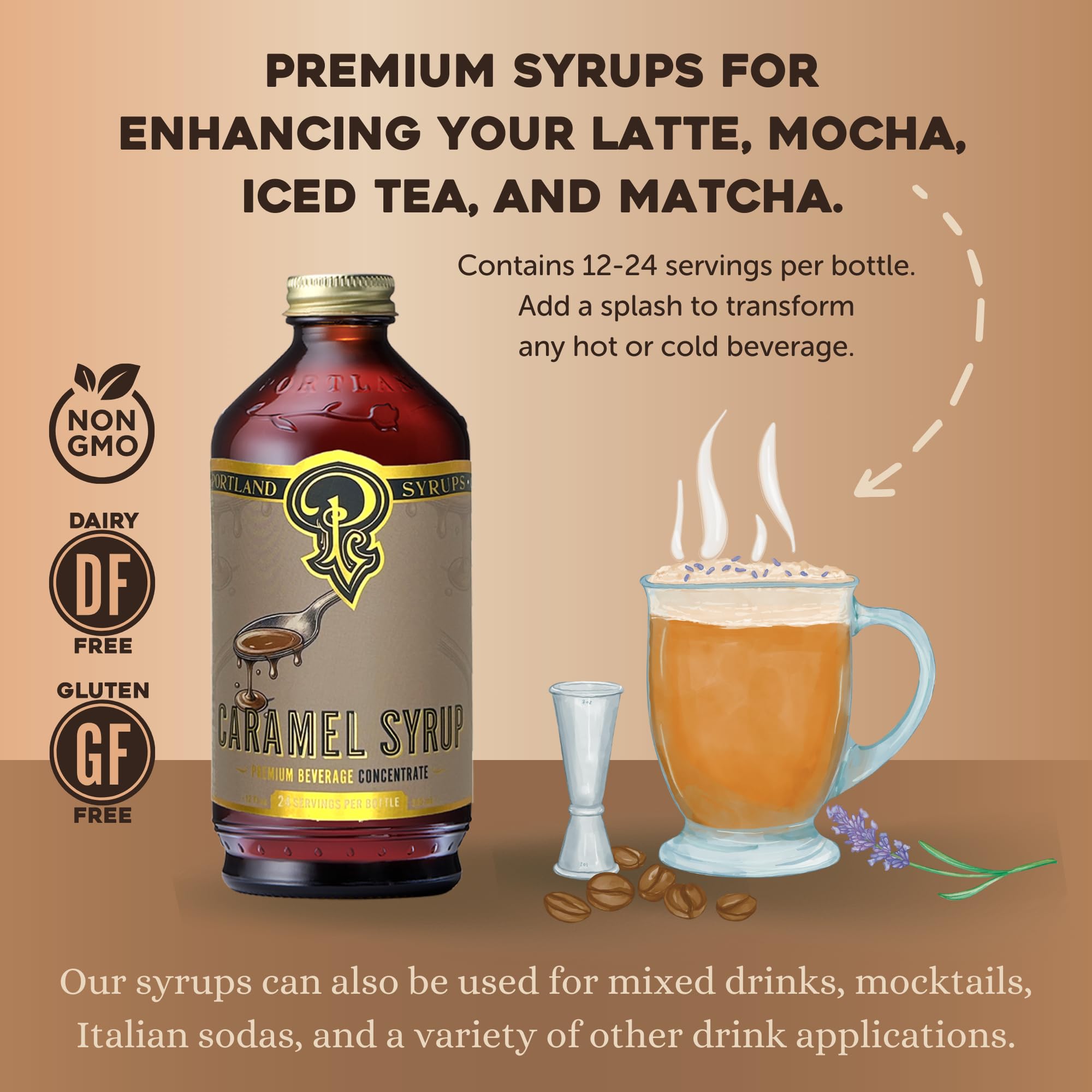 Portland Syrups Brown Sugar Simple Syrup - Drink Mix for Crafting Cocktails, Sugar Syrup for Drinks, Simple Syrup for Coffee, Mocktails, Baking, 12 oz, Pack of 2