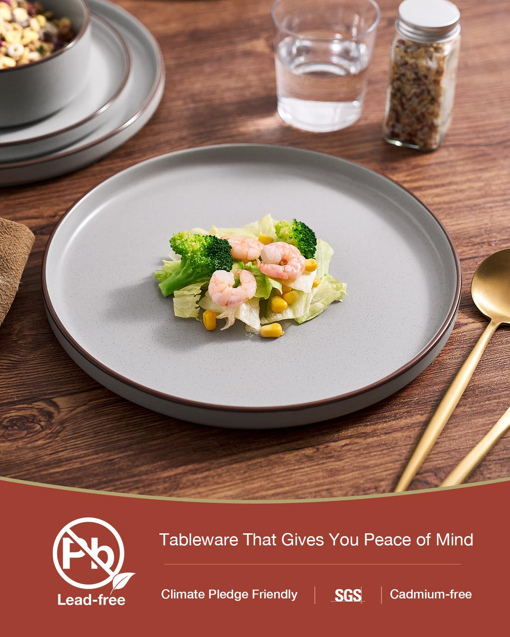 Famiware Nebula Ridge Stoneware Dinnerware Sets, Plates and Bowls Sets for 4, 12 Pieces Dishes Set, Microwave and Dishwasher Safe Kitchen Plates, Light Gray