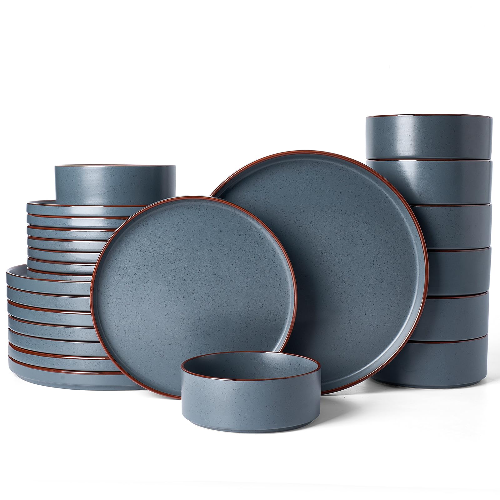 Famiware Nebula Ridge Stoneware Dinnerware Sets, Plates and Bowls Sets for 4, 12 Pieces Dishes Set, Microwave and Dishwasher Safe Kitchen Plates, Light Gray