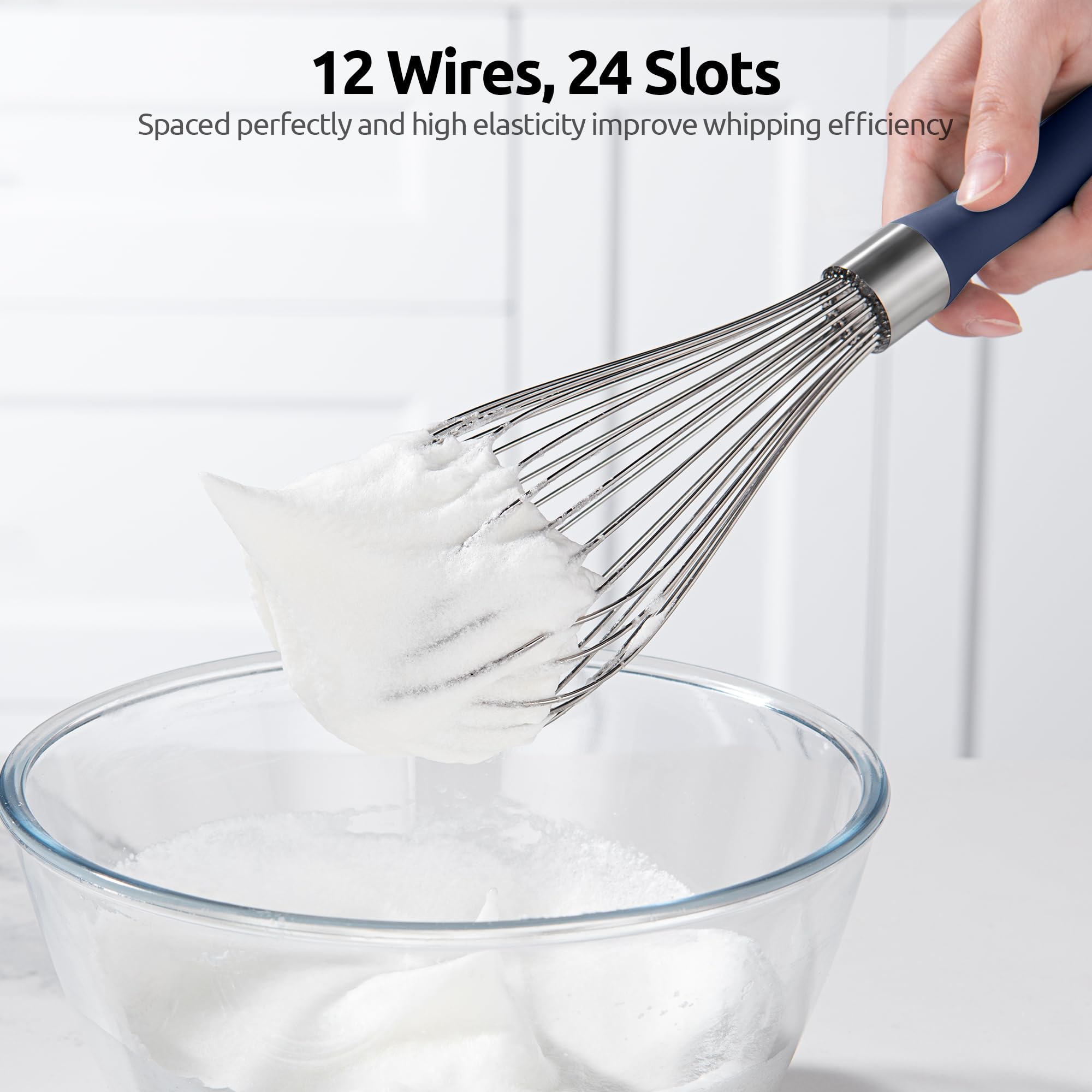 U-Taste Balloon Whisk for Cooking: 18/10 Stainless Steel Kitchen Wire Whisk, Medium Heavy Duty Egg Beater, Manual Baking Mixing Tool with 8 High Flex Wires for Stirring, Blending Sauce (Black)