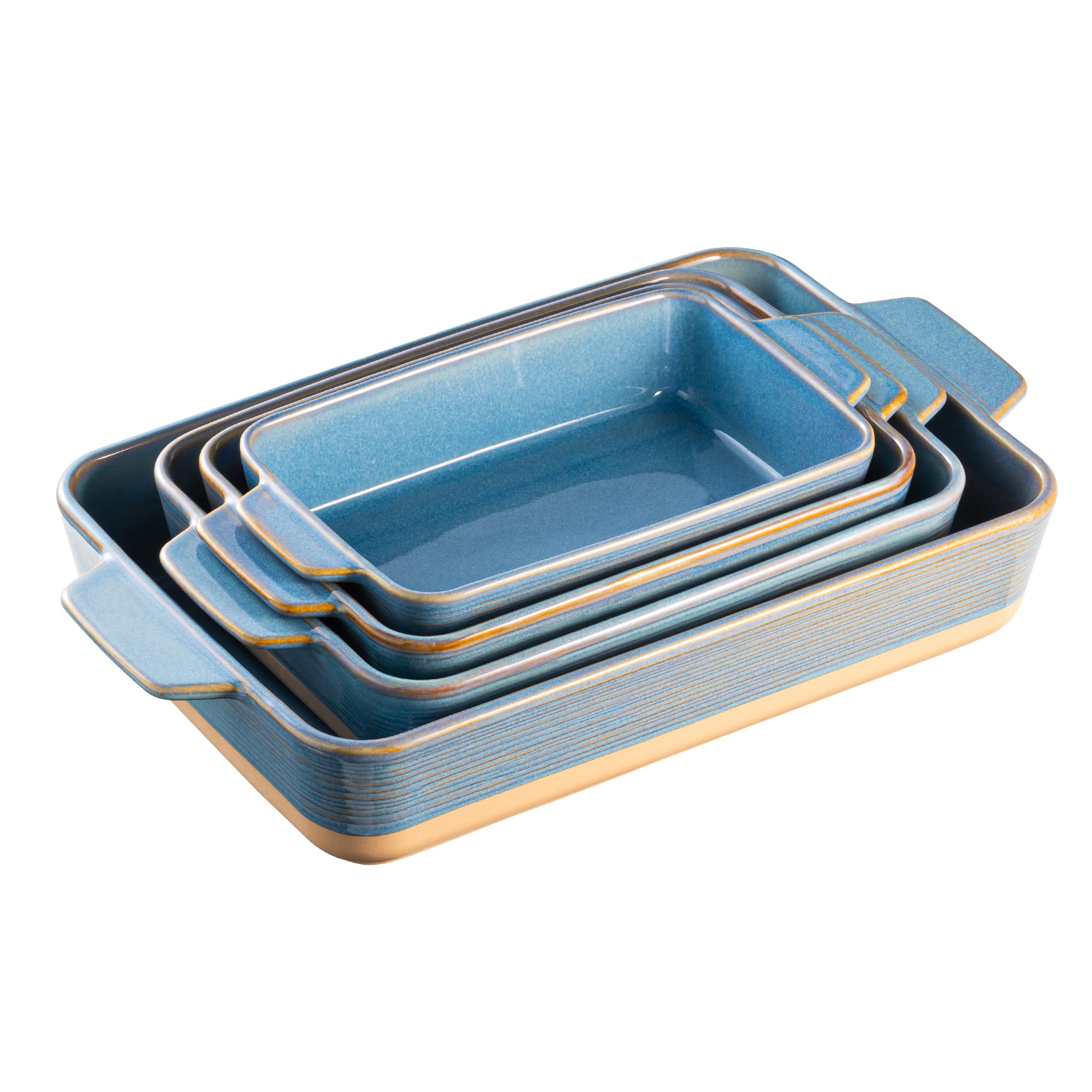 Casserole Dishes for Oven, Baking Dishes, Ceramic Bakeware Sets of 4, Rectangular Baking Pan Set with Handles for Baking, Casserole, Kitchen, Wedding Gift,White