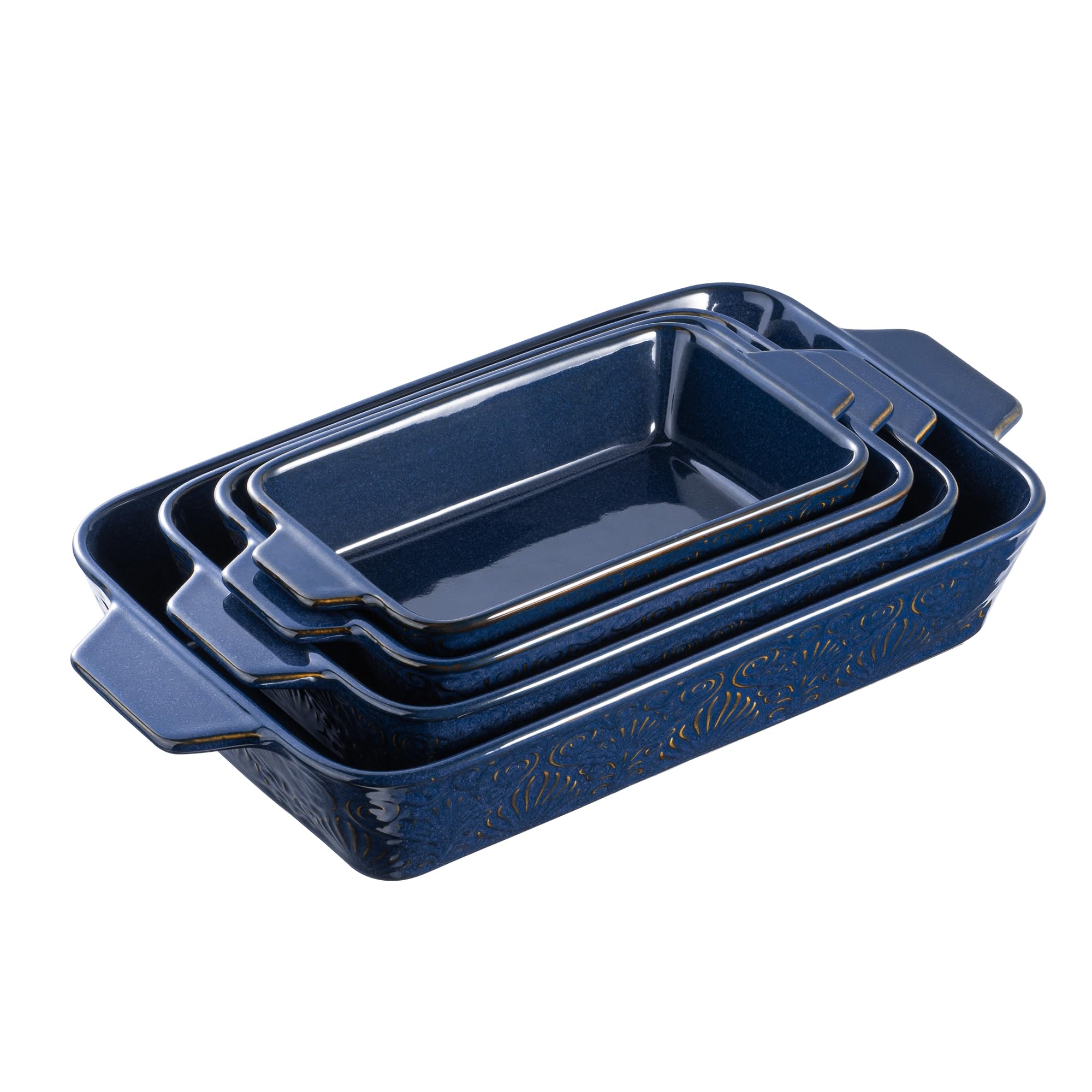 Casserole Dishes for Oven, Baking Dishes, Ceramic Bakeware Sets of 4, Rectangular Baking Pan Set with Handles for Baking, Casserole, Kitchen, Wedding Gift,White