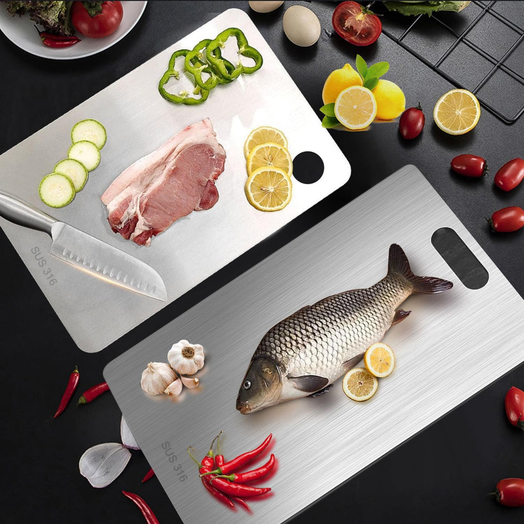 Stainless Steel Cutting Board, 2026 Upgrade Non Toxic Cutting Boards for Kitchen Hygiene Double Sided Chopping Board for Meat/Vegetables,316 Metal Dishwasher Safe Kitchen Gifts(4PC-S+L+XL+XXL)
