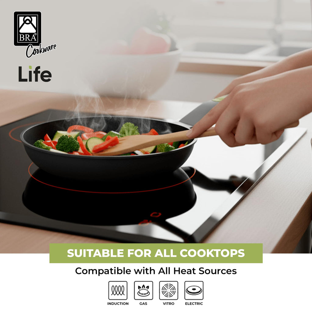 BRA COOKWARE Life Ceramic Nonstick Sauté Pan w/Glass Lid | 12.6 Inch 4.79 Quart Recycled Aluminum Deep Pan | Dual-Handle Braiser | Ceramic Non-Stick Coating | PFOA Free | All Cooktops & Oven Safe