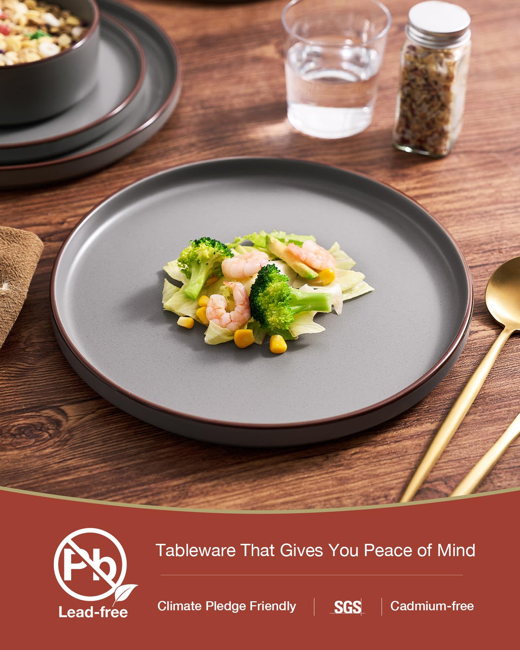 Famiware Nebula Ridge Stoneware Dinnerware Sets, Plates and Bowls Sets for 4, 12 Pieces Dishes Set, Microwave and Dishwasher Safe Kitchen Plates, Light Gray