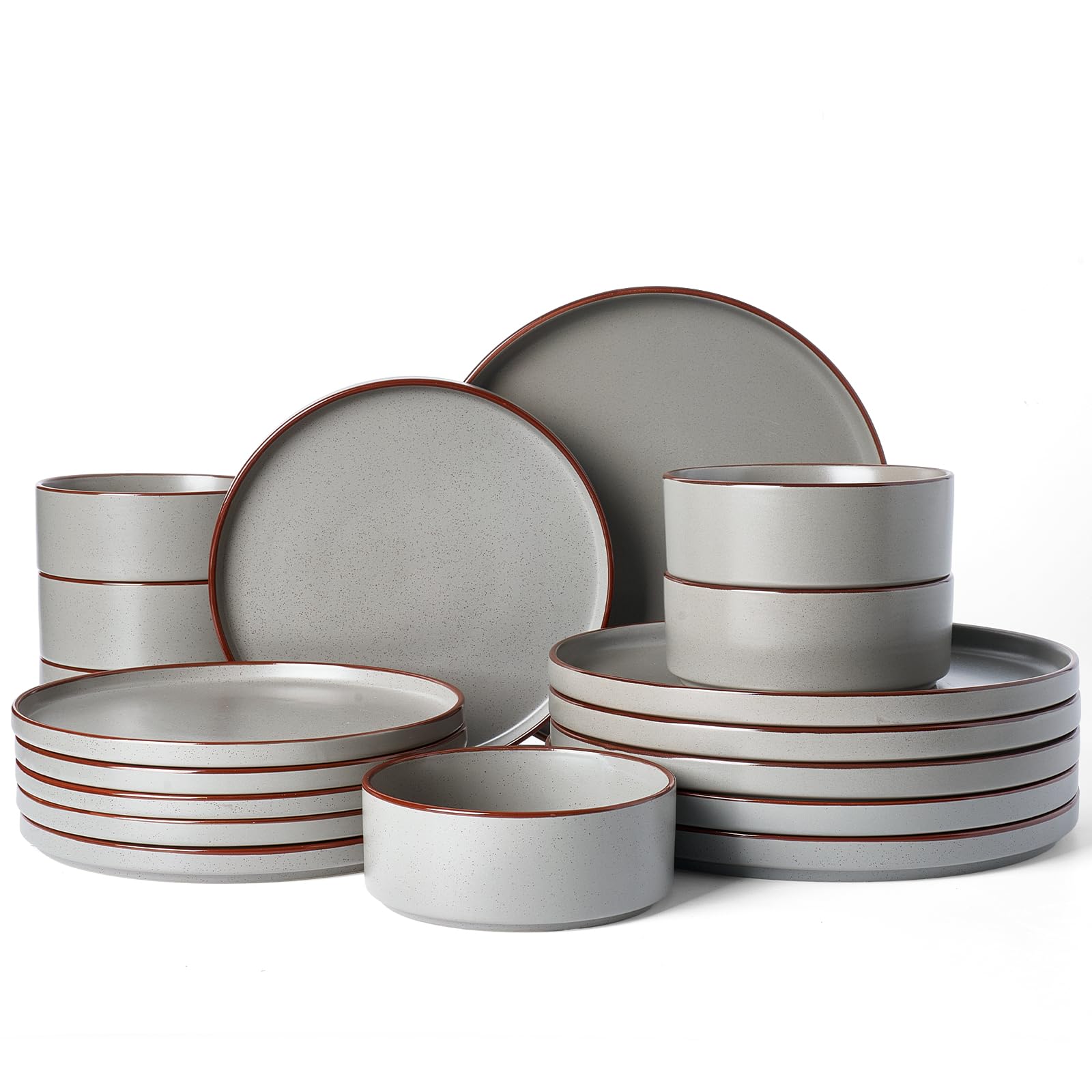 Famiware Nebula Ridge Stoneware Dinnerware Sets, Plates and Bowls Sets for 4, 12 Pieces Dishes Set, Microwave and Dishwasher Safe Kitchen Plates, Light Gray