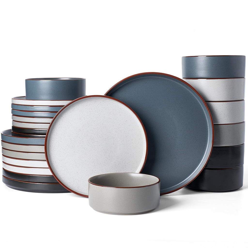 Famiware Nebula Ridge Stoneware Dinnerware Sets, Plates and Bowls Sets for 4, 12 Pieces Dishes Set, Microwave and Dishwasher Safe Kitchen Plates, Light Gray
