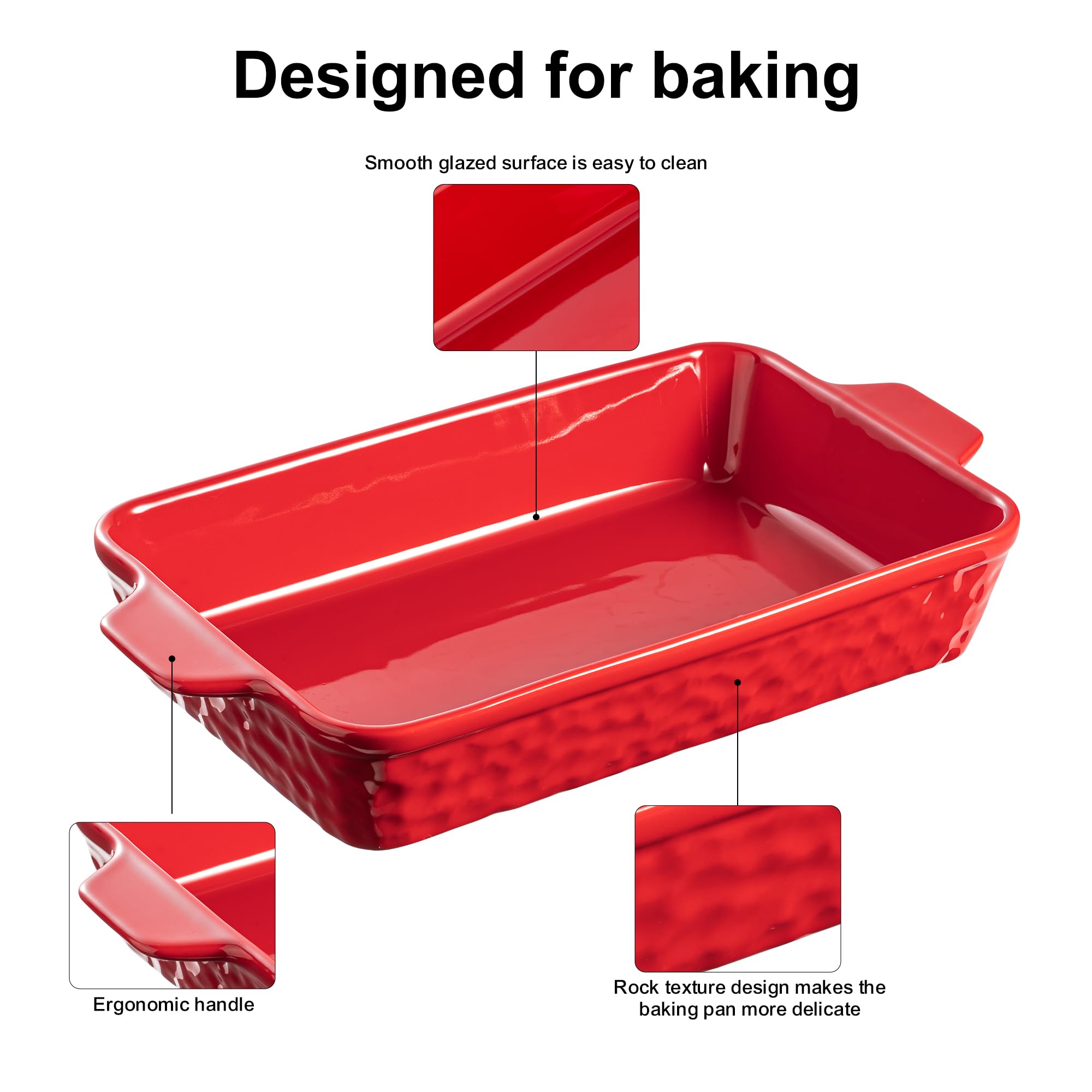 Casserole Dishes for Oven, Baking Dishes, Ceramic Bakeware Sets of 4, Rectangular Baking Pan Set with Handles for Baking, Casserole, Kitchen, Wedding Gift,White