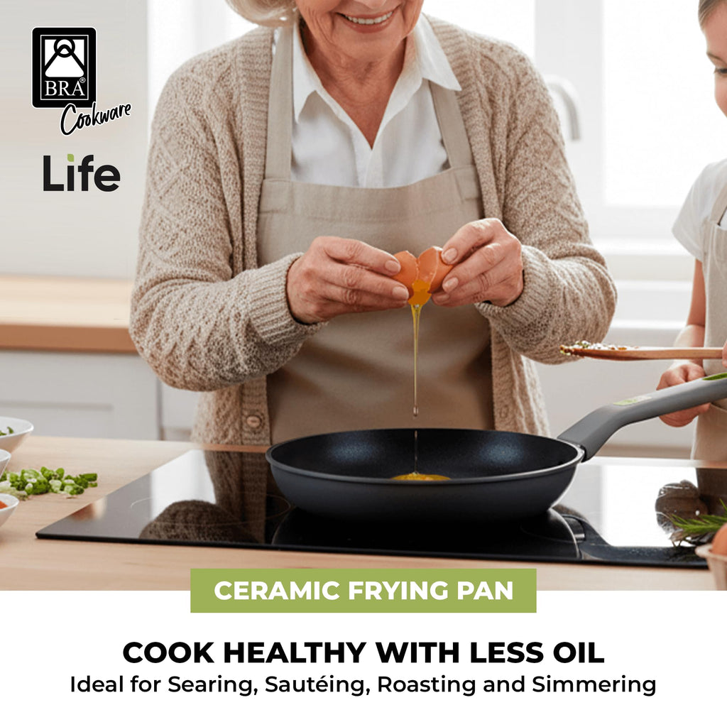BRA COOKWARE Life Ceramic Nonstick Sauté Pan w/Glass Lid | 12.6 Inch 4.79 Quart Recycled Aluminum Deep Pan | Dual-Handle Braiser | Ceramic Non-Stick Coating | PFOA Free | All Cooktops & Oven Safe