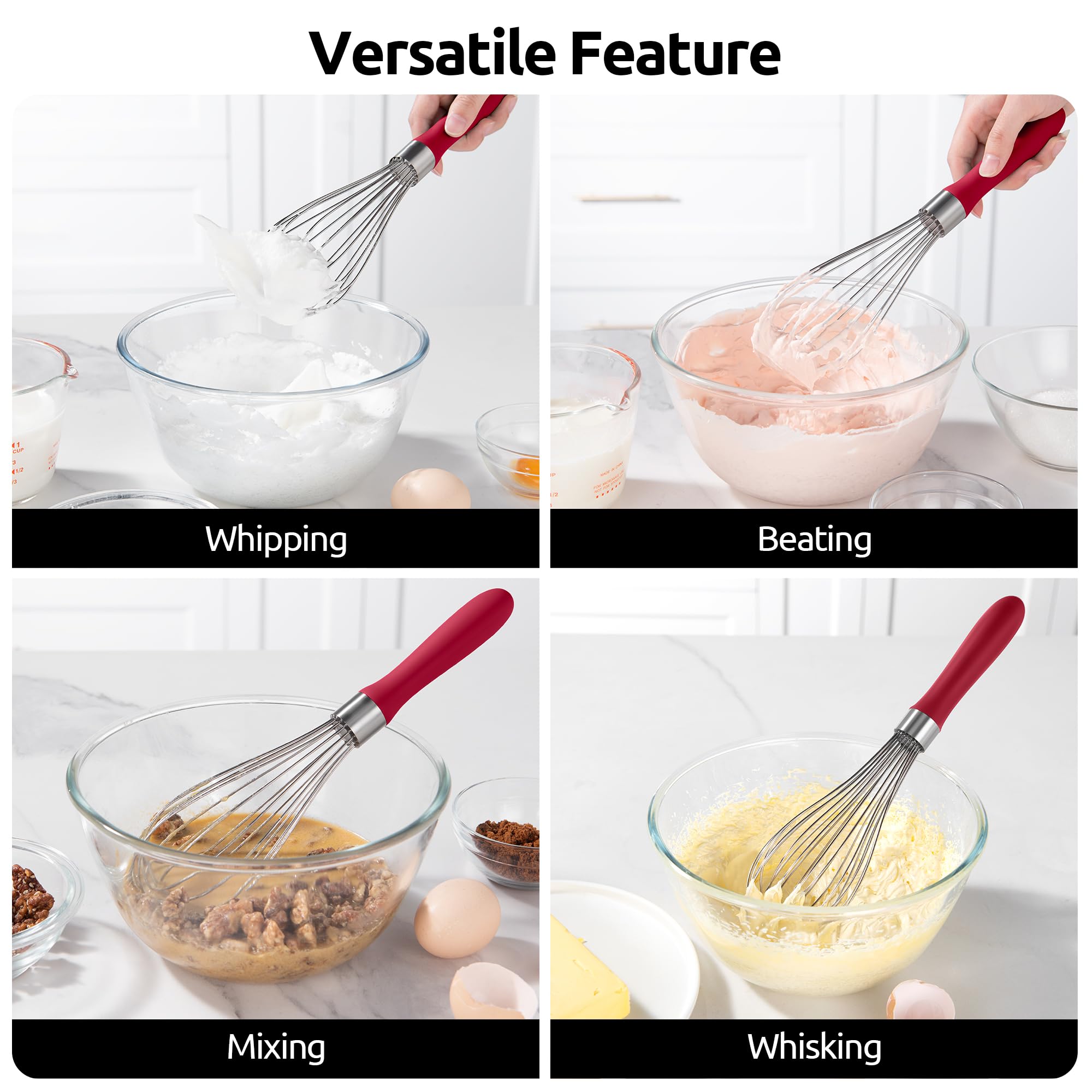 U-Taste Balloon Whisk for Cooking: 18/10 Stainless Steel Kitchen Wire Whisk, Medium Heavy Duty Egg Beater, Manual Baking Mixing Tool with 8 High Flex Wires for Stirring, Blending Sauce (Black)