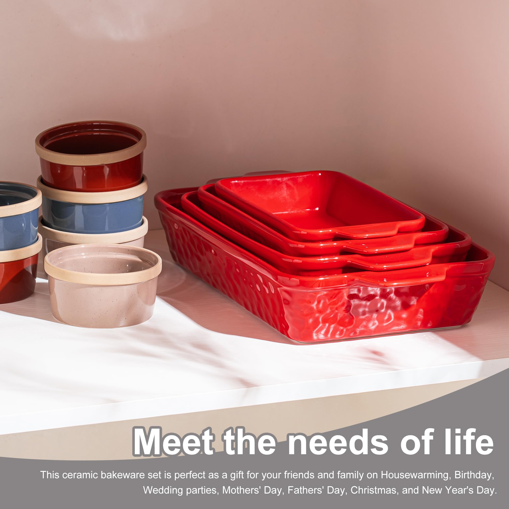 Casserole Dishes for Oven, Baking Dishes, Ceramic Bakeware Sets of 4, Rectangular Baking Pan Set with Handles for Baking, Casserole, Kitchen, Wedding Gift,White