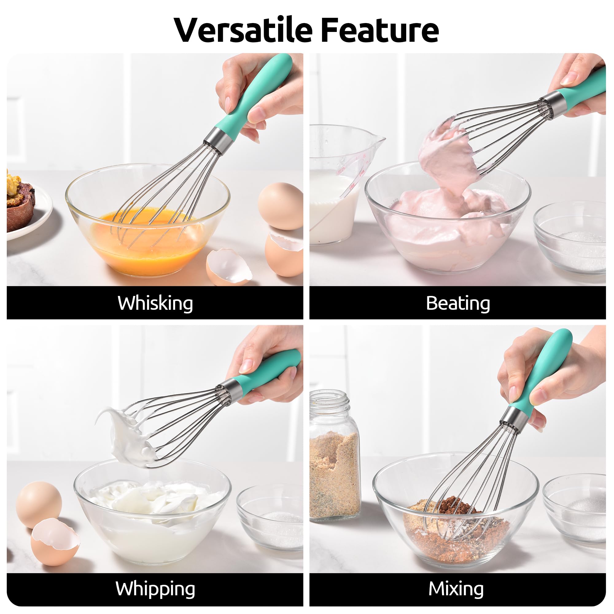 U-Taste Balloon Whisk for Cooking: 18/10 Stainless Steel Kitchen Wire Whisk, Medium Heavy Duty Egg Beater, Manual Baking Mixing Tool with 8 High Flex Wires for Stirring, Blending Sauce (Black)