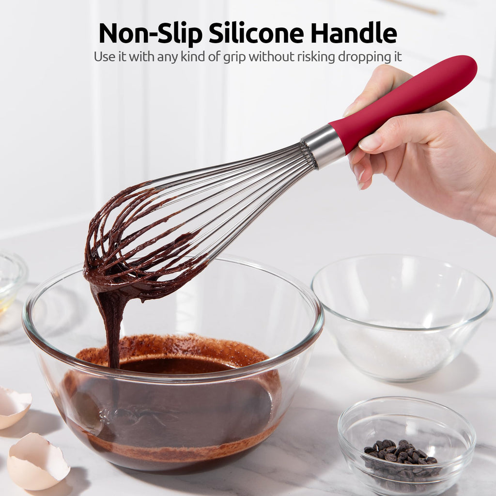 U-Taste Balloon Whisk for Cooking: 18/10 Stainless Steel Kitchen Wire Whisk, Medium Heavy Duty Egg Beater, Manual Baking Mixing Tool with 8 High Flex Wires for Stirring, Blending Sauce (Black)