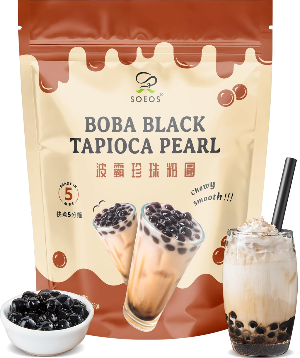 Soeos Tapioca Pearls 2.2 lb (998g), Boba Pearls for Bubble Tea, Beverages, Sweets, Ice Cream, Shakes, Desserts & Smoothies Topping - Ready in 5 Minutes