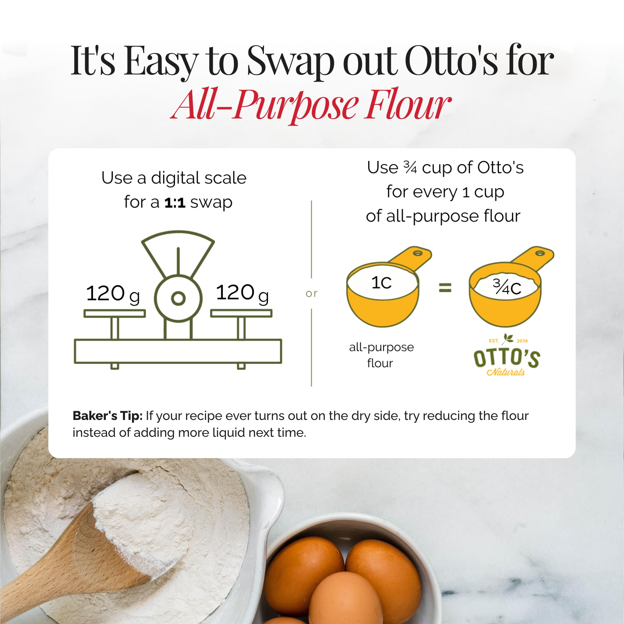 Otto's Naturals Multi-Purpose Cassava Flour, Non-GMO, Gluten-Free, Grain, Nut and Gum-Free, 1-to-1 Wheat Flour Alternative, Paleo, AIP, 2 lb